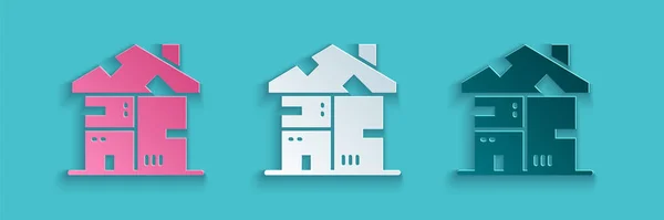 Pappersklipp Hemlös kartong hus ikon isolerad på blå bakgrund. Papperskonst. Vektor — Stock vektor