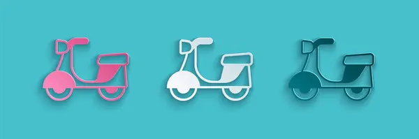 Icono de Scooter de corte de papel aislado sobre fondo azul. Estilo de arte de papel. Vector — Vector de stock