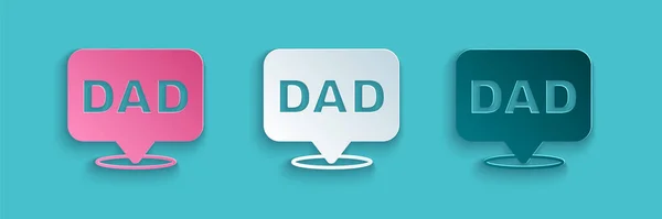 Paper cut Speech bubble dad icon isolated on blue background. Happy fathers day. Paper art style. Vector — Stock Vector