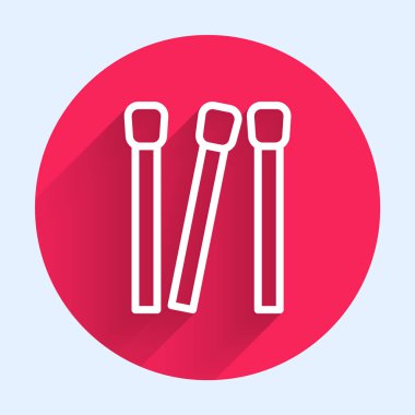 Beyaz çizgi uzun gölgelerle izole edilmiş simgeyle eşleşiyor. Kırmızı daire düğmesi. Vektör