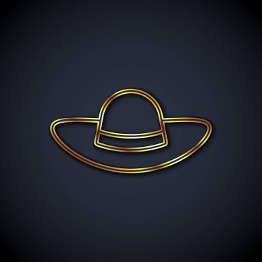 Siyah arka planda izole edilmiş altın çizgili kadın şapka ikonu. Vektör