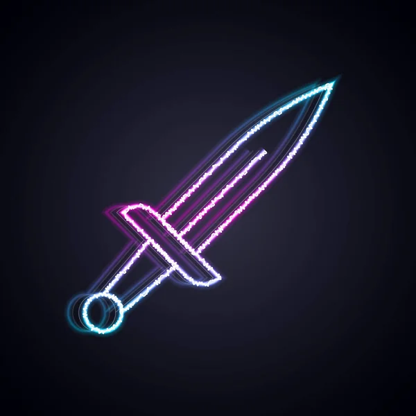 Glowing neon line Dagger icon isolated on black background. Knife icon. Sword with sharp blade. Vector — Stock Vector