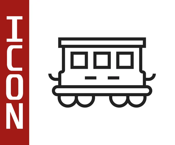 Línea negra Coches de tren de pasajeros icono de juguete aislado sobre fondo blanco. Transporte ferroviario. Vector — Archivo Imágenes Vectoriales