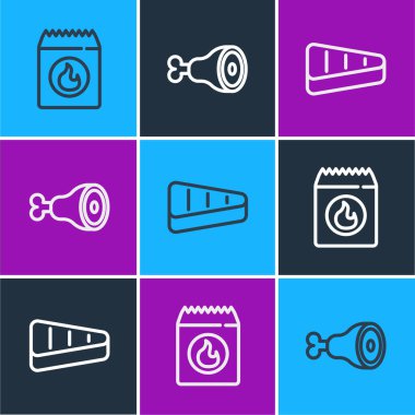 Barbekü kömür torbası, biftek eti ve tavuk budu ikonu. Vektör