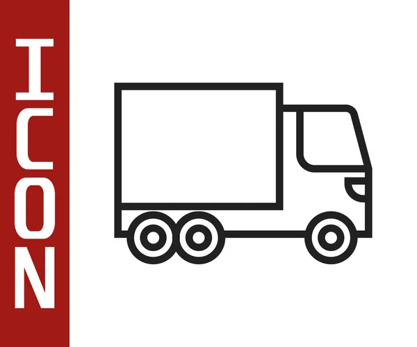 Zwarte lijn Levering vrachtwagen pictogram geïsoleerd op witte achtergrond. Vector — Stockvector