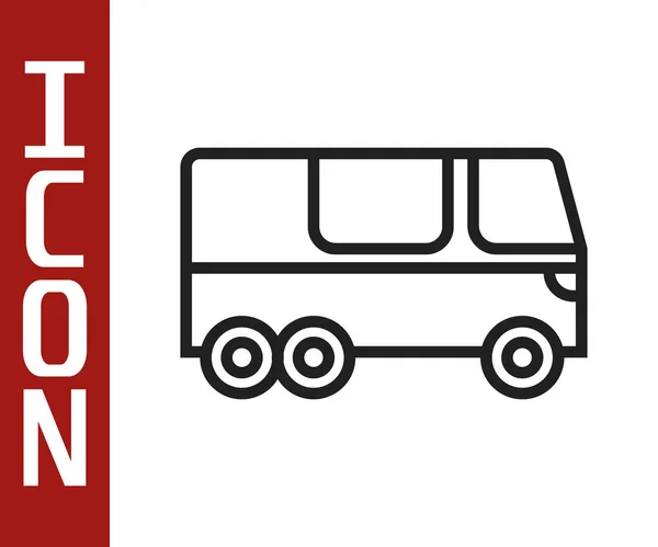 검은 선 버스 아이콘은 흰색 배경에 분리되어 있다. 교통 개념. 버스 여행. 관광이나 대중 교통의 상징이다. Vector — 스톡 벡터
