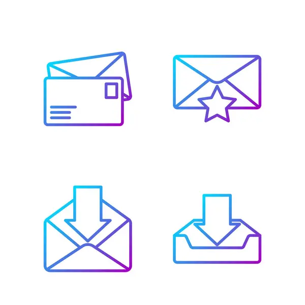 Set line Download inbox, envelop, envelop en envelop met ster. Gradiënt kleurpictogrammen. Vector — Stockvector