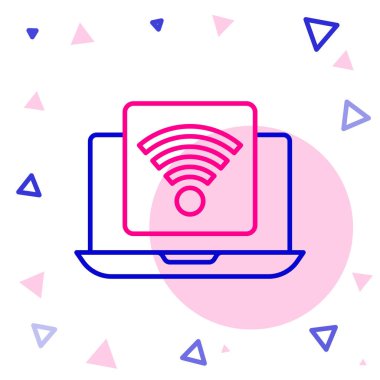 Beyaz arkaplanda kablosuz dizüstü bilgisayar simgesi izole edildi. İnternet kavramının kablosuz bağlantısı. Renkli taslak konsepti. Vektör