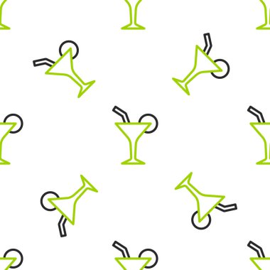 Line Cocktail ve alkol ikonu beyaz arka planda izole edilmiş kusursuz desen. Vektör