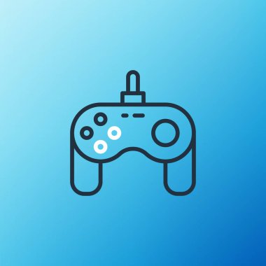 Satır Gamepad simgesi mavi arkaplanda izole edildi. Oyun kontrolörü. Renkli taslak konsepti. Vektör