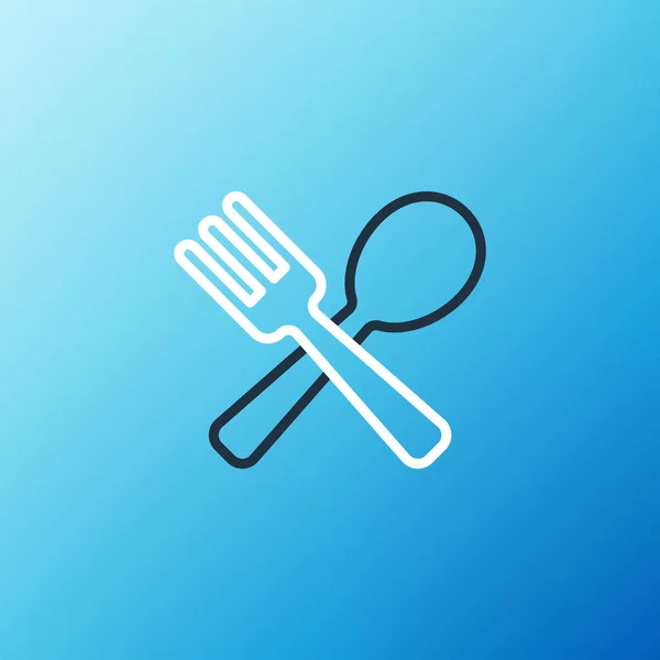 Line Crossed Fork Spoon Icon Isolated Blue Background Cooking Utensil — Stock Vector