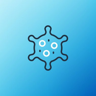 Mavi arkaplanda çizgi virüsü simgesi izole edildi. Corona virüsü 2019-nCoV. Bakteri ve mikroplar, hücre kanseri, mikrop, mantar. Renkli taslak konsepti. Vektör