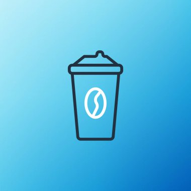Hat kahve fincanı mavi arka planda izole edilmiş bir ikon haline gelecek. Renkli taslak konsepti. Vektör