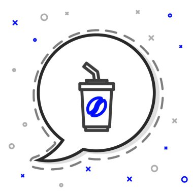 Çizgili kahve fincanı beyaz arka planda izole edilmiş bir ikon haline gelecek. Renkli taslak konsepti. Vektör