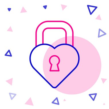 Beyaz arka planda izole edilmiş, kalp ikonu şeklinde bir Çizgi Kalesi. Kilitli Kalp. Aşk sembolü ve anahtar deliği işareti. Renkli taslak konsepti. Vektör