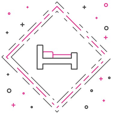 Line Otel odası yatak ikonu beyaz arkaplanda izole edildi. Renkli taslak konsepti. Vektör