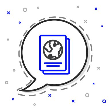 Beyaz arkaplanda biyometrik veri simgesine sahip satır pasaportu izole edildi. Kimlik Belgesi. Renkli taslak konsepti. Vektör