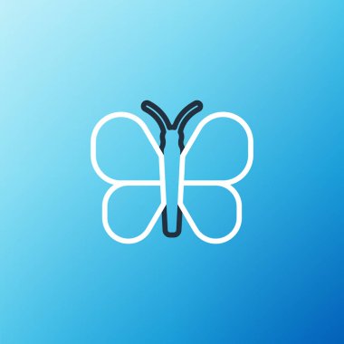 Kelebek çizgi simgesi mavi arkaplanda izole edildi. Renkli taslak konsepti. Vektör