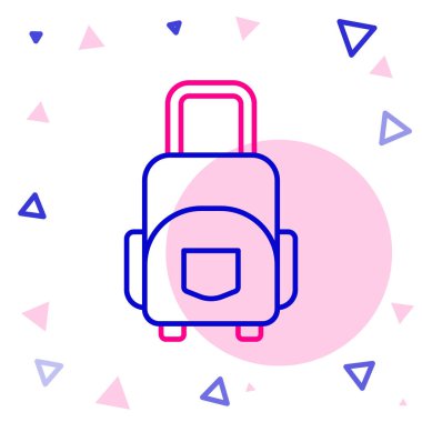 Seyahat simgesi için satır çantası beyaz arkaplanda izole edildi. Seyahat bagaj tabelası. Seyahat bagaj ikonu. Renkli taslak konsepti. Vektör