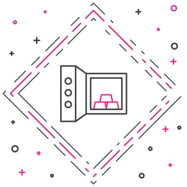 Beyaz arkaplanda izole edilmiş altın külçeli hat kasası. Bankada değerli metaller var. Metalik hazine. Güvenilir veri koruması. Renkli taslak konsepti. Vektör