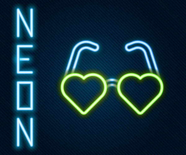 Leuchtende Neon Linie Herzförmige Liebesbrille Ikone Isoliert Auf Schwarzem Hintergrund — Stockvektor