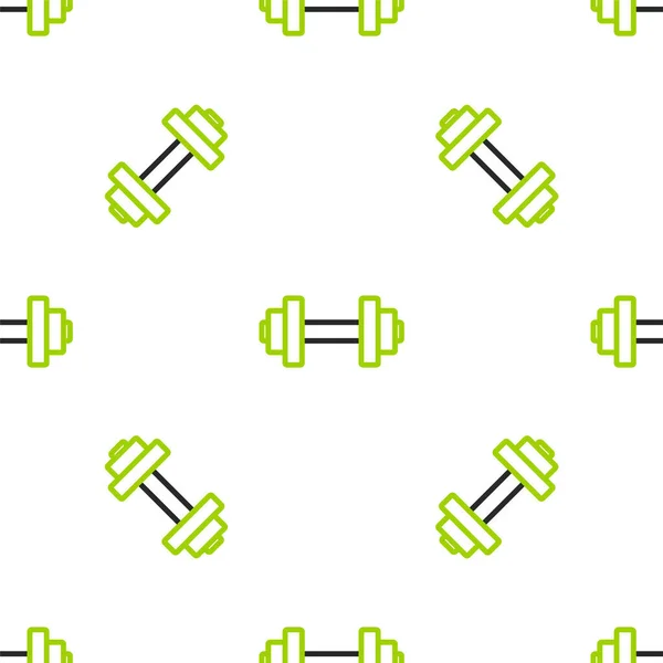 线条哑铃图标在白色背景上隔离无缝图案 肌肉提升 健身杠铃 运动器械 — 图库矢量图片