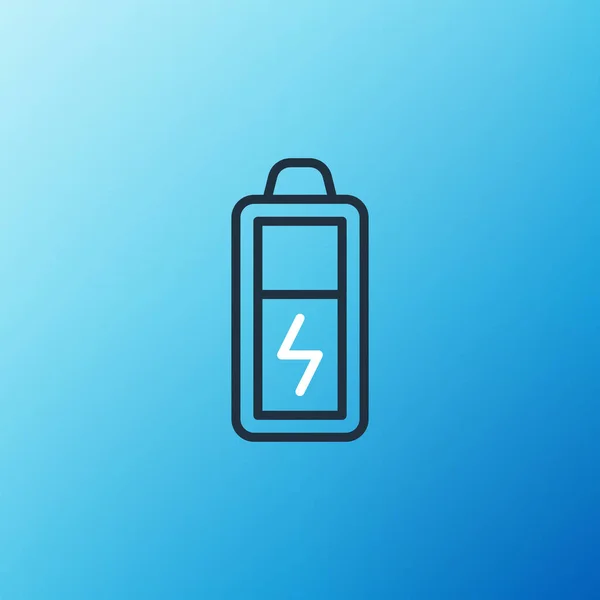 Línea Icono Batería Aislado Sobre Fondo Azul Rayo Símbolo Del — Archivo Imágenes Vectoriales