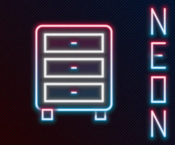 Glödande Neon Linje Arkiv Papper Låda Ikon Isolerad Svart Bakgrund — Stock vektor