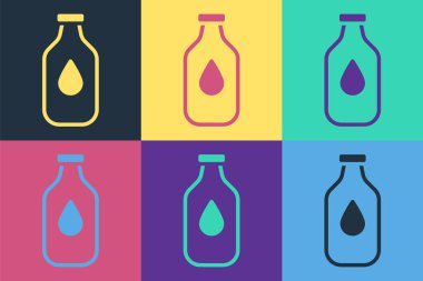 Renkli arka planda izole edilmiş bir şişe su ikonu. Soda su içme tabelası. Vektör.