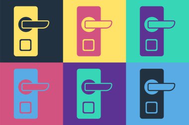 Pop Art Dijital kapı kilidi kablosuz kablosuz teknolojiyle renk arkaplanda izole edilmiş ikonu açmak için. Kapı kolu tabelası. Güvenlik akıllı ev. Vektör