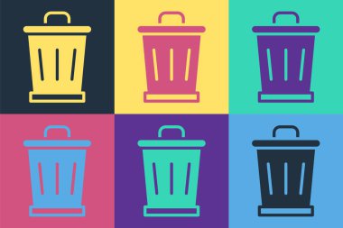 Pop Art Çöp Kutusu simgesi renk arkaplanında izole edildi. Çöp kutusu tabelası. Sepet simgesini geri dönüştür. Ofis çöpü ikonu. Vektör
