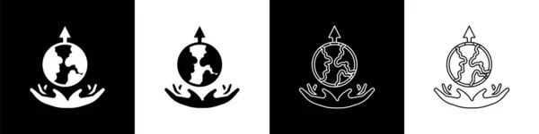 Set Icono Expansión Mundial Aislado Sobre Fondo Blanco Negro Vector — Archivo Imágenes Vectoriales