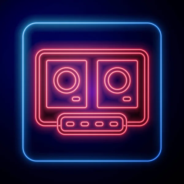 Glowing Neon Remote Playing Mixing Music Icon Isolated Black Background - Stok Vektor