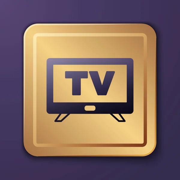 Purple Smart Icon Isolated Purple Background Television Sign Gold Square — Stock Vector