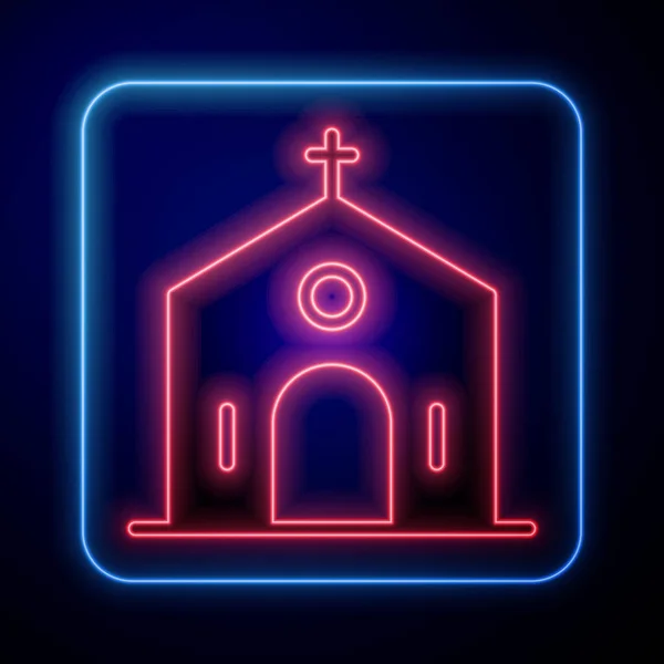 Glowing Neon Church Building Icon Isolated Black Background Christian Church — Stock Vector