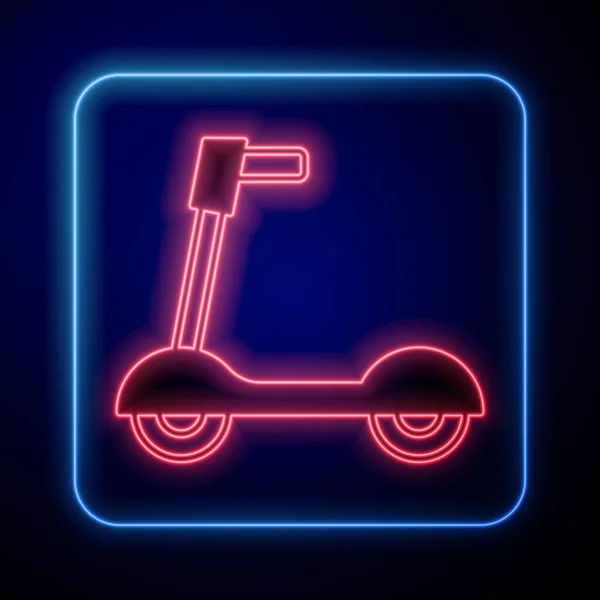Gloeiende Neon Roller Scooter Voor Kinderen Pictogram Geïsoleerd Zwarte Achtergrond — Stockvector