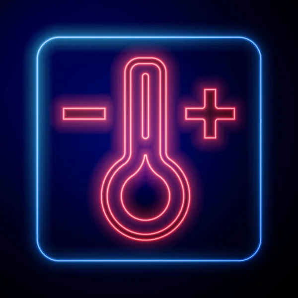 Leuchtendes Neon Meteorologie Thermometer Messsymbol Isoliert Auf Schwarzem Hintergrund Thermometer — Stockvektor