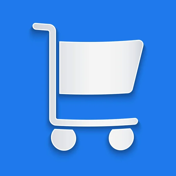 Papel Cortado Icono Del Carrito Compras Aislado Sobre Fondo Azul — Archivo Imágenes Vectoriales