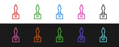 Siyah ve beyaz arkaplanda izole edilmiş çizgi film ödülü ikonu. Akademi ödülü ikonu. Filmler ve sinema sembolü. Vektör.