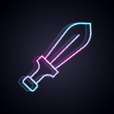 Parlayan neon çizgisi Kılıç oyuncağı simgesi siyah arkaplanda izole edildi. Vektör