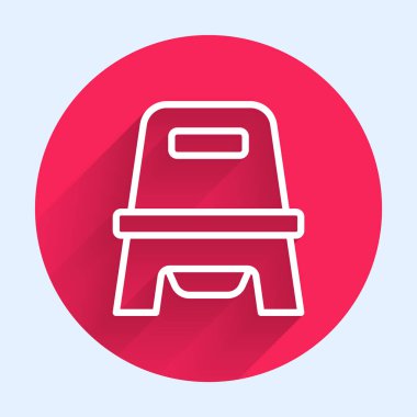 Beyaz çizgi bebek tuvalet ikonu uzun gölge arkaplan izole. Lazımlık. Kırmızı daire düğmesi. Vektör