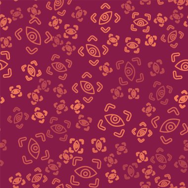 Kahverengi çizgi göz tarama simgesi kırmızı arka planda izole edilmiş. Göz taraması yapılıyor. Güvenlik kontrol sembolü. Siber göz işareti. Vektör