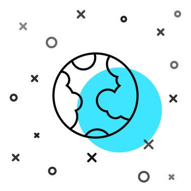 Siyah çizgi Dünya ikonu beyaz arka planda izole edilmiş. Dünya ya da Dünya işareti. Küresel internet sembolü. Geometrik şekiller. Rastgele dinamik şekiller. Vektör