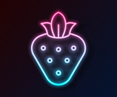 Parlayan neon hattı Çilek simgesi siyah arkaplanda izole edildi. Vektör