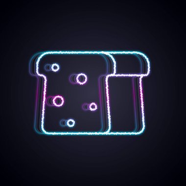 Siyah arka planda izole edilmiş kızarmış ekmek parçası için parlayan neon hattı tostu. Öğle yemeği, akşam yemeği, kahvaltı atıştırmalığı. Vektör