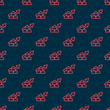 Altın çubuklu kırmızı çizgi finans çizelgesi okları siyah arkaplanda izole edilmiş pürüzsüz desen. Finansal başarı kavramı. Altın yatırım konsepti. Vektör