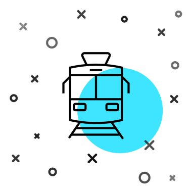 Siyah hat tramvay ve demiryolu ikonu beyaz arka planda izole edildi. Toplu taşıma sembolü. Rastgele dinamik şekiller. Vektör