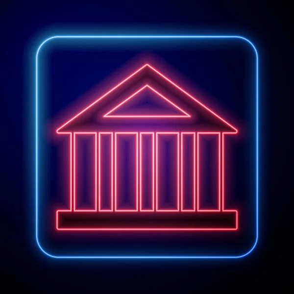 Icône Lumineuse Bâtiment Banque Néon Isolé Sur Fond Noir Vecteur — Image vectorielle
