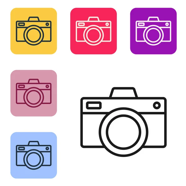 Black Line Photo Camera Icon Isolated White Background Foto Camera — Stock Vector