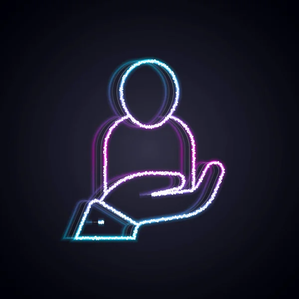 Žhnoucí Neonová Čára Životní Pojištění Ruce Ikona Izolované Černém Pozadí — Stockový vektor